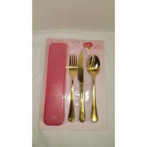 Paris Hilton Gold Pink Travel Utensil Set Portable Cutlery NEW